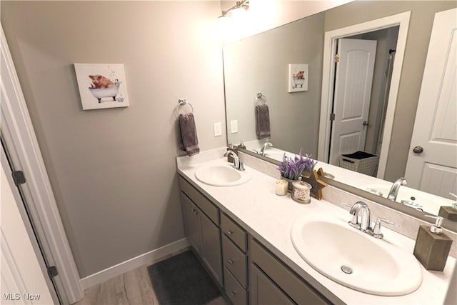 8224 Lilly Ln, Concord, OH 44077 - full bathroom with double vanity, wood finished floors, and baseboards