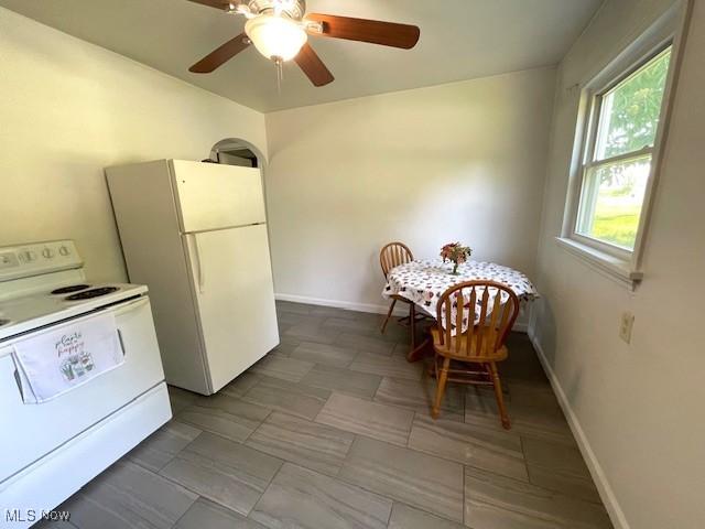 48555 Calcutta Smithferry Rd, East Liverpool, OH 43920 - dining room featuring baseboards and a ceiling fan