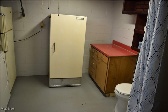 1408 N 9th St, Martins Ferry, OH 43935 - basement with freestanding refrigerator and concrete block wall