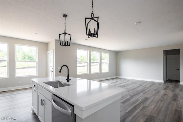 3730 Overlook Ct, Akron, OH 44333 - kitchen with dishwasher, light wood-style flooring, pendant lighting, and a kitchen island with sink