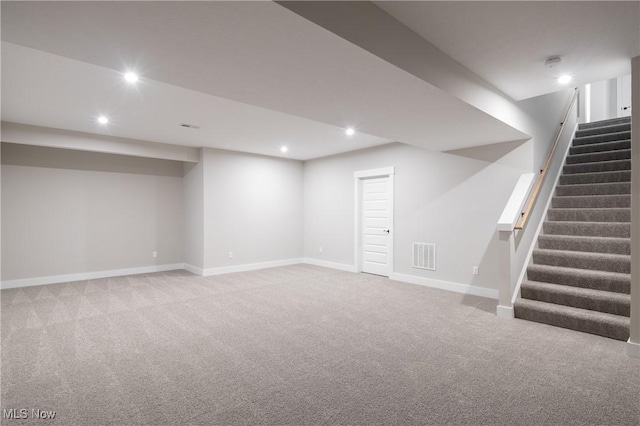 3730 Overlook Ct, Akron, OH 44333 - finished basement with recessed lighting, carpet, and stairway