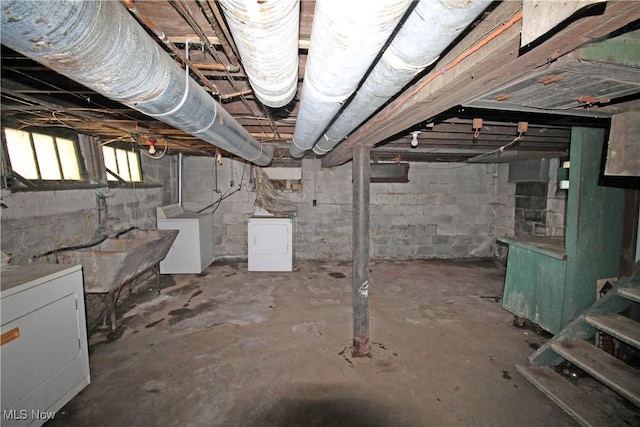 4076 E 106th St, Cleveland, OH 44105 - below grade area with washer and clothes dryer and a sink