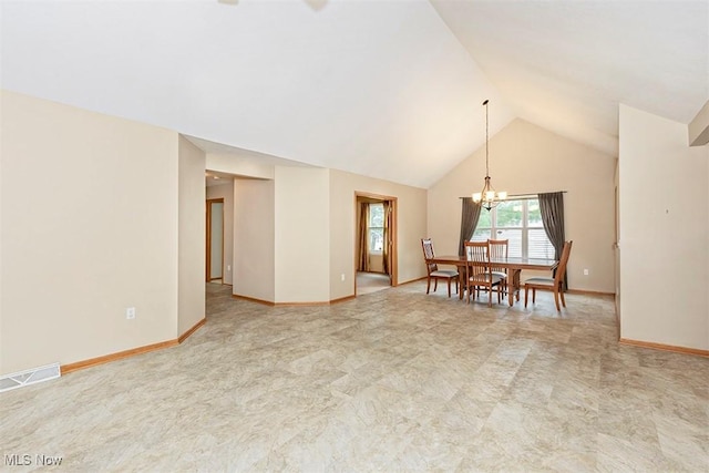 3840 Dartford Ln, Medina, OH 44256 - dining area featuring a chandelier, baseboards, and high vaulted ceiling