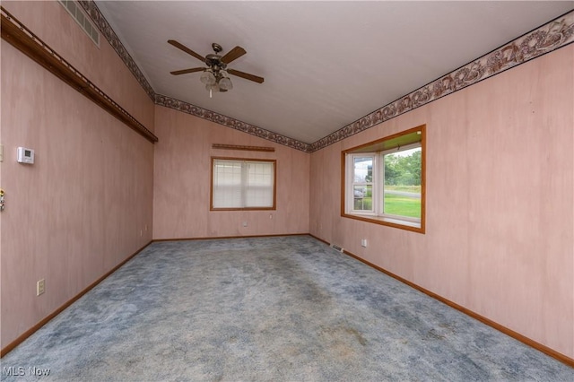 5286 Egypt Rd, Smithville, OH 44677 - spare room with ceiling fan, lofted ceiling, carpet, and baseboards