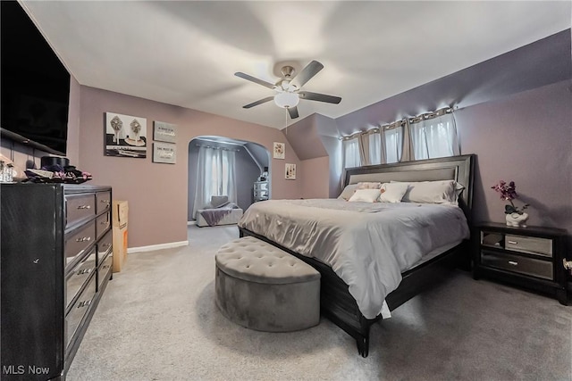 17314 Lomond Blvd, Shaker Heights, OH 44120 - bedroom featuring light carpet, ceiling fan, and arched walkways