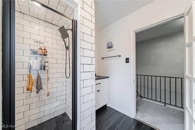 17314 Lomond Blvd, Shaker Heights, OH 44120 - full bathroom with a shower stall, wood finished floors, and vanity
