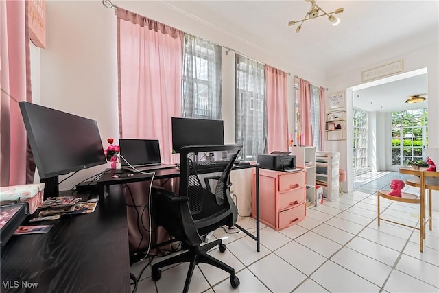 17314 Lomond Blvd, Shaker Heights, OH 44120 - office featuring light tile patterned floors and a chandelier