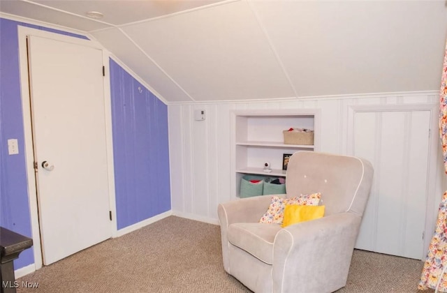 166 N Turner Rd, Youngstown, OH 44515 - sitting room featuring carpet, built in features, lofted ceiling, and a decorative wall