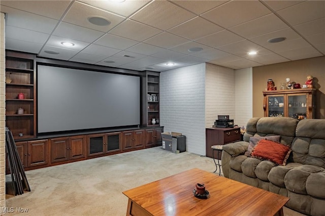 471 Buck Run, Pennsboro, WV 26415 - home theater with light colored carpet, built in features, a paneled ceiling, and recessed lighting