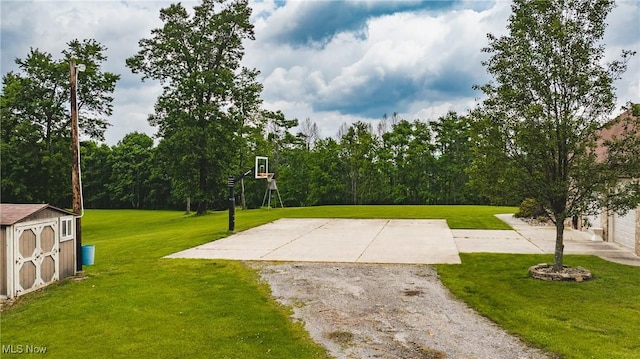 471 Buck Run, Pennsboro, WV 26415 - view of basketball court with a shed, a yard, and basketball hoop