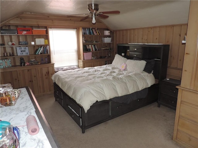 14610 Onaway Rd, Shaker Heights, OH 44120 - bedroom featuring vaulted ceiling, light colored carpet, and wooden walls