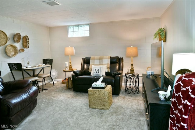 543 Towson Dr NW, Warren, OH 44483 - carpeted living room with concrete block wall