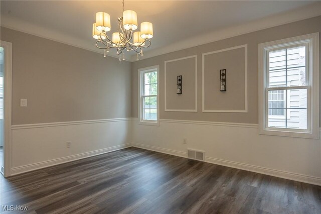 17607 Scottsdale Blvd, Shaker Heights, OH 44120 - unfurnished room with a chandelier, dark wood-type flooring, and baseboards