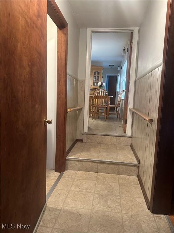 379 Wilson Mills Rd, Chardon, OH 44024 - hall with a wainscoted wall and wooden walls