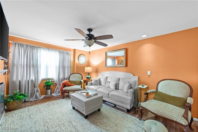 18975 Van Aken Blvd Unit 401, Shaker Heights, OH 44122 - living room featuring ceiling fan and wood finished floors