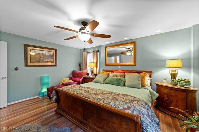 18975 Van Aken Blvd Unit 401, Shaker Heights, OH 44122 - bedroom featuring wood finished floors, baseboards, recessed lighting, and a ceiling fan