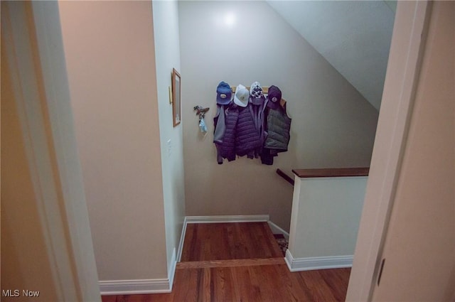 1425 Lindazzo Ave, Cleveland, OH 44114 - hallway with wood finished floors, lofted ceiling, and baseboards
