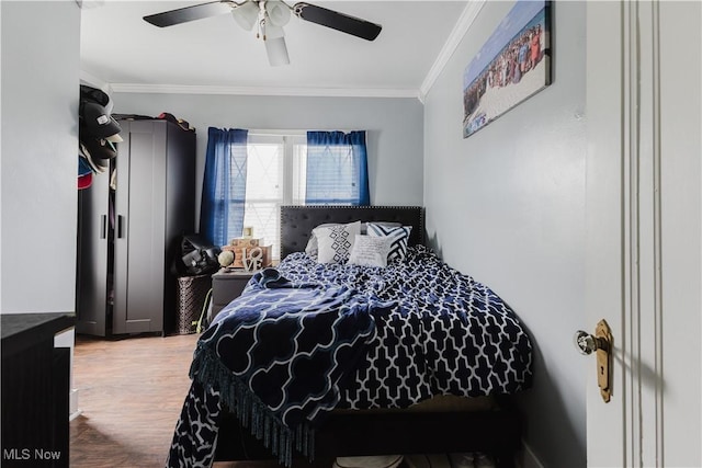 3804 Collins Way, Weirton, WV 26062 - bedroom with crown molding, wood finished floors, and a ceiling fan