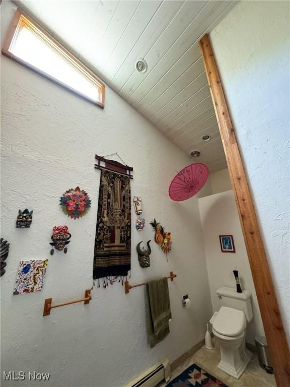 5060 Leffingwell Rd, Canfield, OH 44406 - bathroom featuring toilet, vaulted ceiling, and wooden ceiling