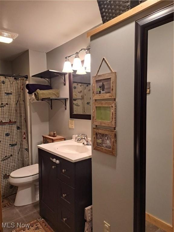 62158 Savage Rd, Cambridge, OH 43725 - bathroom with vanity, toilet, tile patterned floors, and curtained shower