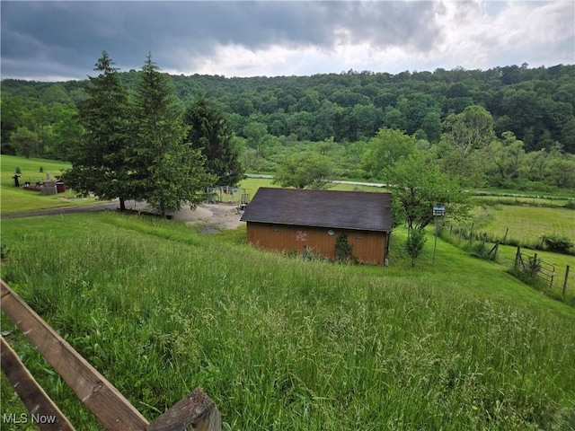 424 Avalon Rd SW, Dellroy, OH 44620 - view of yard featuring a view of countryside, an outbuilding, and a wooded view