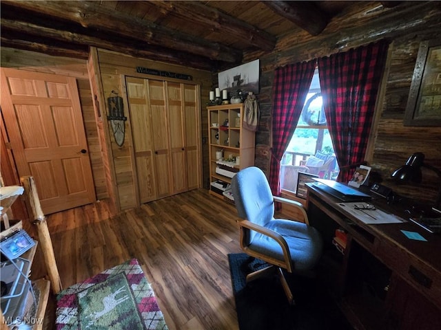 424 Avalon Rd SW, Dellroy, OH 44620 - home office featuring wood finished floors and wooden ceiling with exposed beams