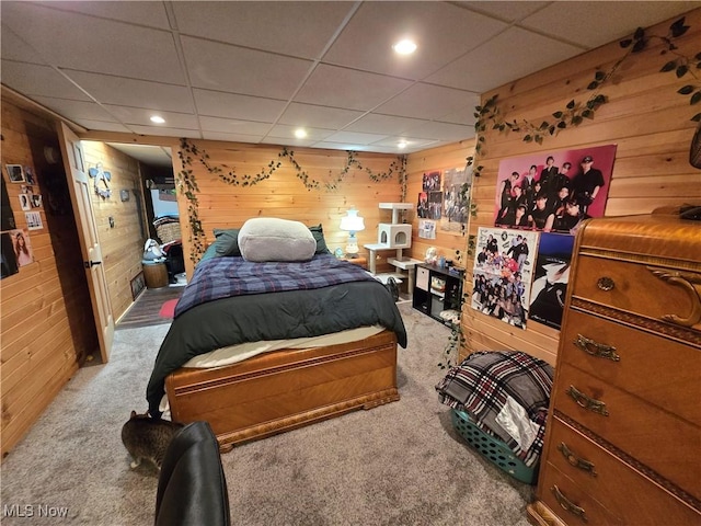 424 Avalon Rd SW, Dellroy, OH 44620 - bedroom with carpet, wood walls, a drop ceiling, and recessed lighting