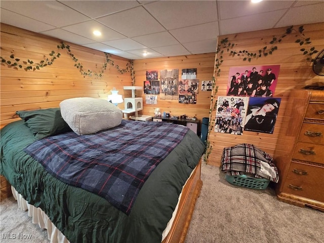 424 Avalon Rd SW, Dellroy, OH 44620 - carpeted bedroom featuring wooden walls, recessed lighting, and a drop ceiling
