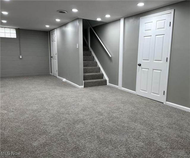 4570 N Leavitt Rd NW, Warren, OH 44485 - below grade area featuring stairway, carpet, baseboards, and recessed lighting