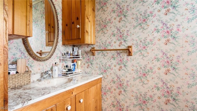 73117 Deck Rd, Freeport, OH 43973 - bathroom with wallpapered walls and vanity