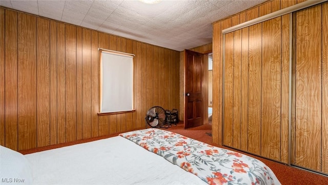 73117 Deck Rd, Freeport, OH 43973 - carpeted bedroom with wood walls and a closet