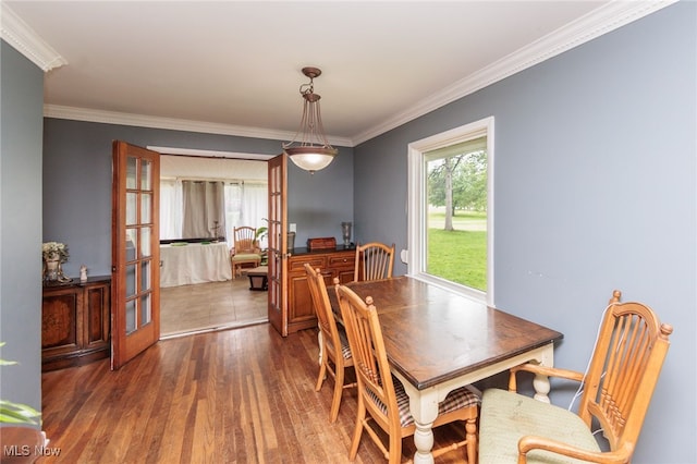 10229 State Rd, North Royalton, OH 44133 - dining space with crown molding, wood finished floors, and french doors