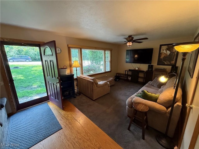 5301 S Ridge Rd W, Ashtabula, OH 44004 - living room with ceiling fan and a textured ceiling