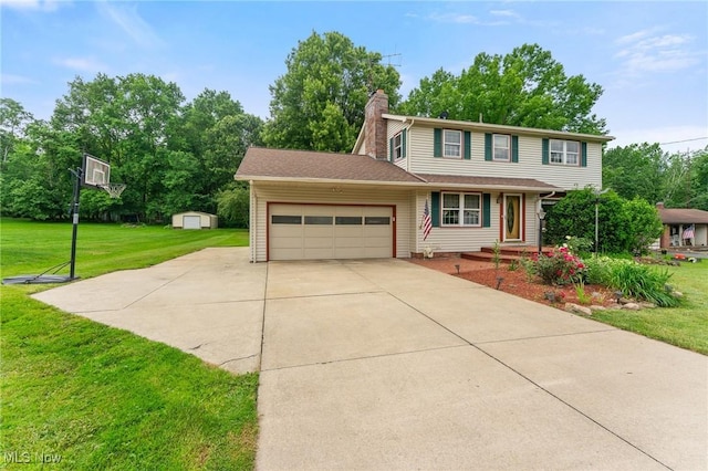 2322 Westview Rd, Cortland, OH 44410 - traditional-style home with an attached garage, driveway, a front yard, and a chimney