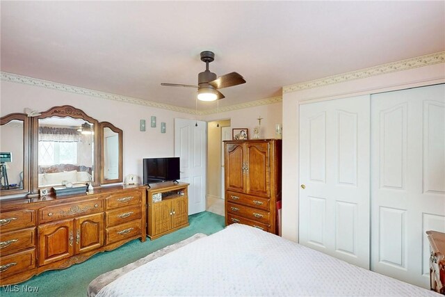 132 Karen Pl, Wintersville, OH 43953 - carpeted bedroom with a closet and a ceiling fan