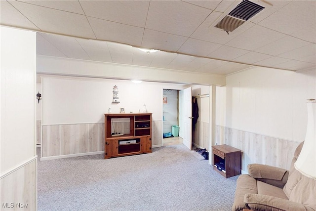 132 Karen Pl, Wintersville, OH 43953 - finished below grade area with carpet flooring, wainscoting, and wooden walls