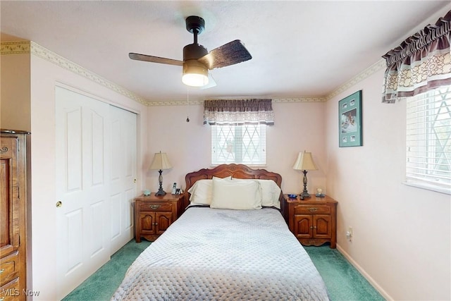 132 Karen Pl, Wintersville, OH 43953 - bedroom with light colored carpet, a closet, a ceiling fan, and baseboards