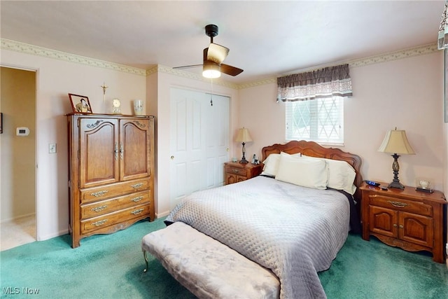 132 Karen Pl, Wintersville, OH 43953 - bedroom featuring carpet, a closet, and ceiling fan