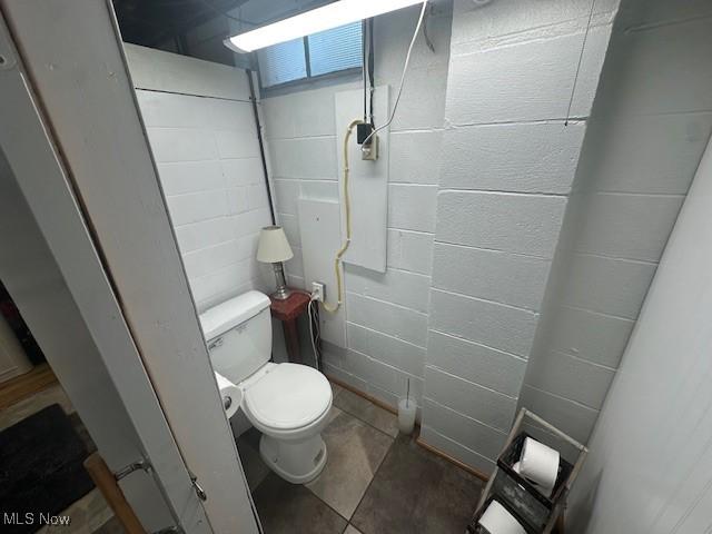 3232 Circle Dr, Cortland, OH 44410 - bathroom with concrete block wall and toilet