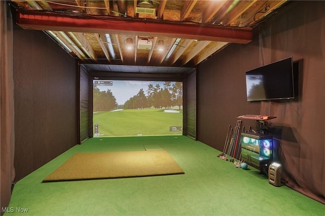 2634 Deer Ridge Run, Cuyahoga Falls, OH 44223 - recreation room with golf simulator and carpet flooring