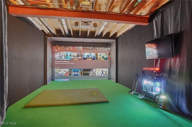 2634 Deer Ridge Run, Cuyahoga Falls, OH 44223 - playroom with golf simulator and carpet flooring