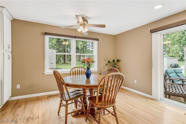 1120 Croyden Rd, Lyndhurst, OH 44124 - dining space with light wood-type flooring, healthy amount of natural light, ceiling fan, and recessed lighting
