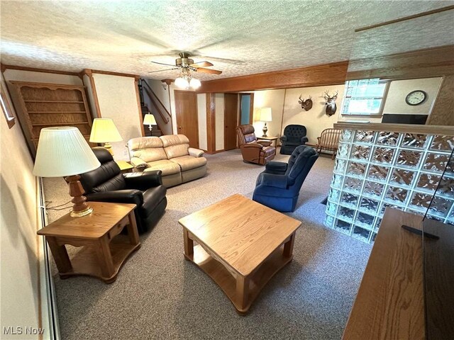 1684 Morris St, Mineral Ridge, OH 44440 - living area with carpet, a textured ceiling, and ceiling fan
