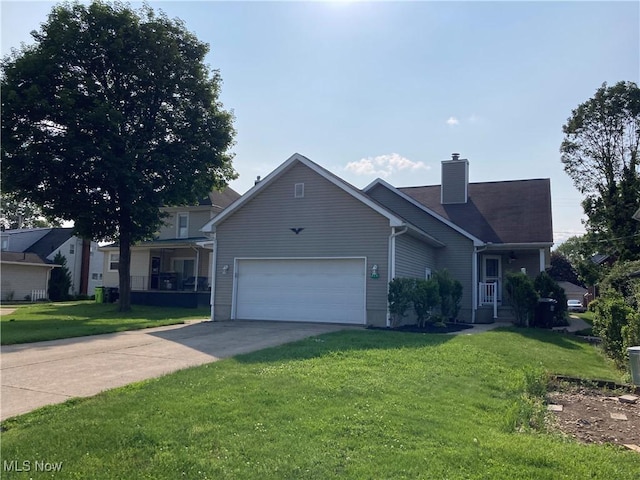 454 Lincoln Ave NW, Carrollton, OH 44615 - view of front of property with an attached garage, a chimney, a front lawn, and concrete driveway