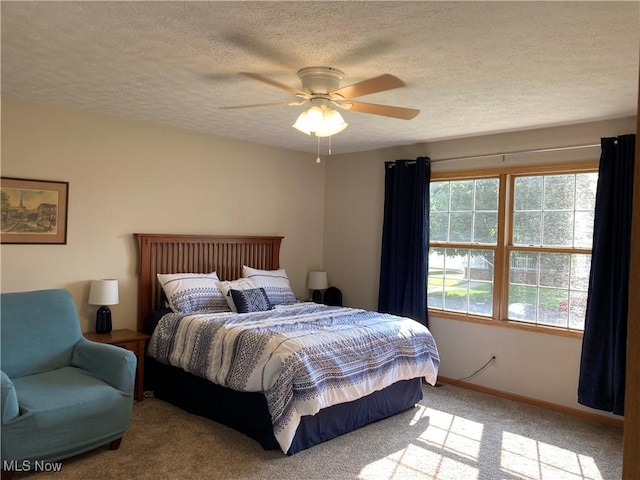 454 Lincoln Ave NW, Carrollton, OH 44615 - bedroom with carpet flooring, a textured ceiling, and ceiling fan