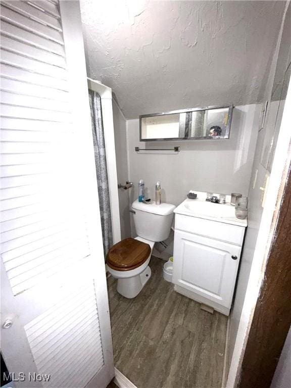 2320 22nd St SW, Akron, OH 44314 - bathroom with wood finished floors, vanity, and a textured ceiling