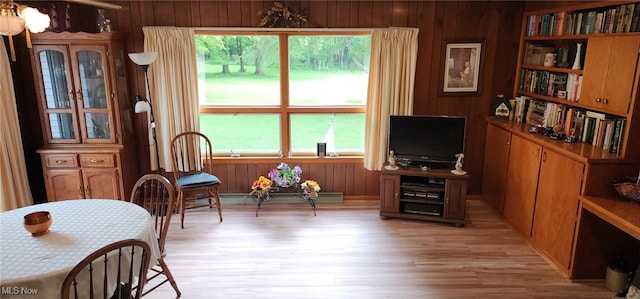 593 Furnace Rd, Conneaut, OH 44030 - sitting room with plenty of natural light, light wood-type flooring, wood walls, and baseboard heating