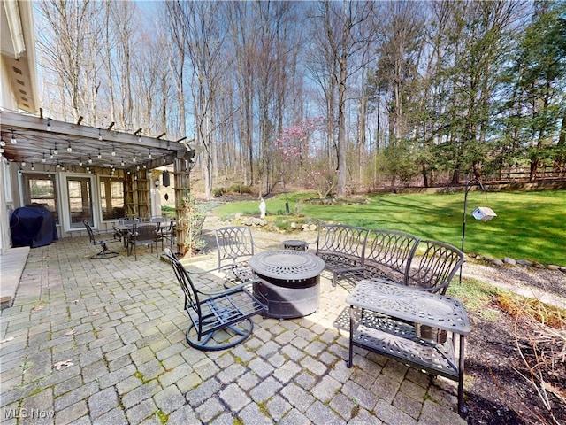 15217 Fox Run, Chagrin Falls, OH 44022 - view of patio / terrace with a pergola, outdoor dining area, and grilling area