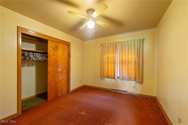 6567 Mount Everett Rd, Hubbard, OH 44425 - unfurnished bedroom with carpet flooring, a closet, and a ceiling fan