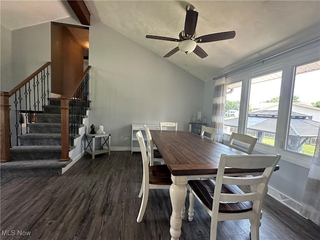 3005 Chaucer Dr NE, Canton, OH 44721 - dining room with vaulted ceiling, wood finished floors, healthy amount of natural light, stairway, and ceiling fan